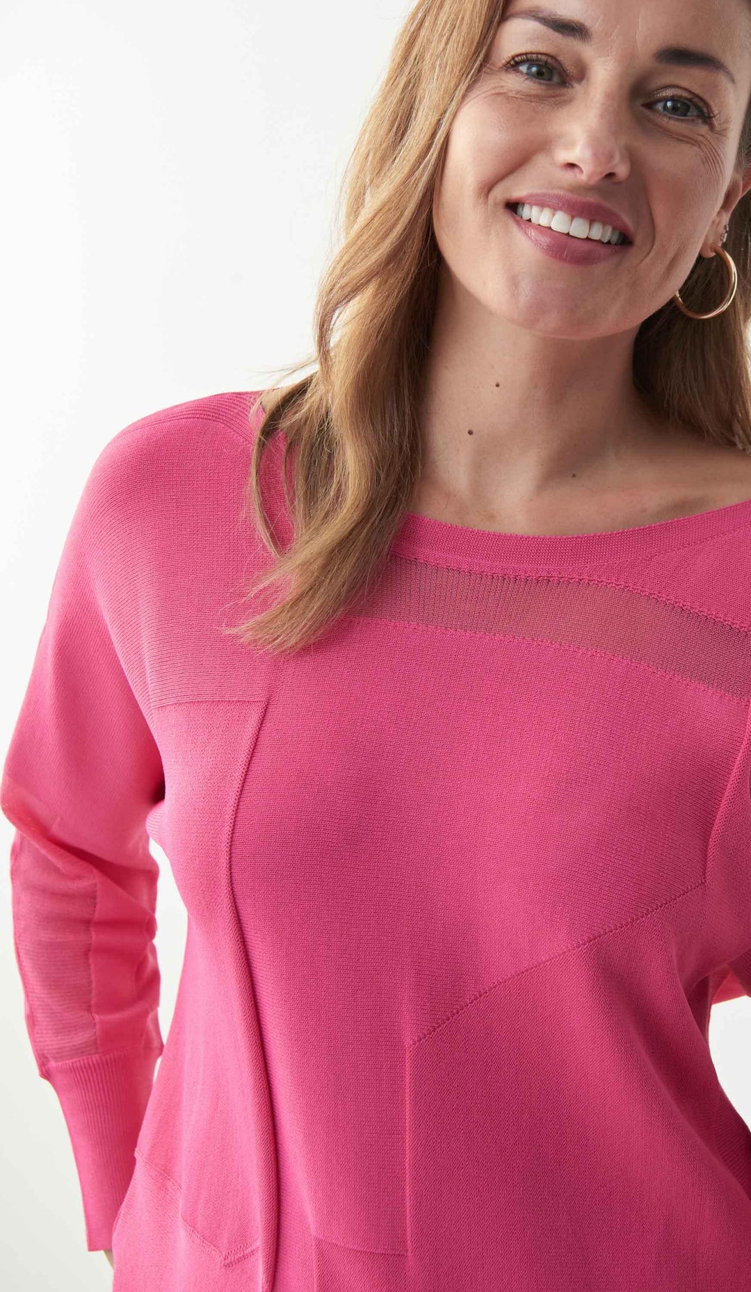 Joseph Ribkoff Raspberry Sorbet Cut-Out Knit Top Style 221909 - Knitwear, New, Raspberry Sorbet, SS22, Top ginasmartboutique