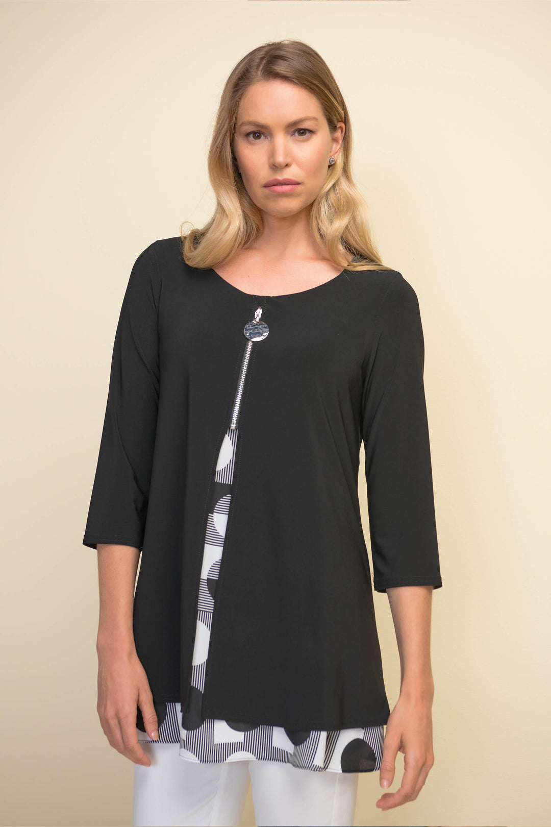 Joseph Ribkoff Black/Vanilla Tunic Style 211275 - Top 3/4 Sleeves, Black, Sale, SS21, Top, Tunic, Vanilla ginasmartboutique