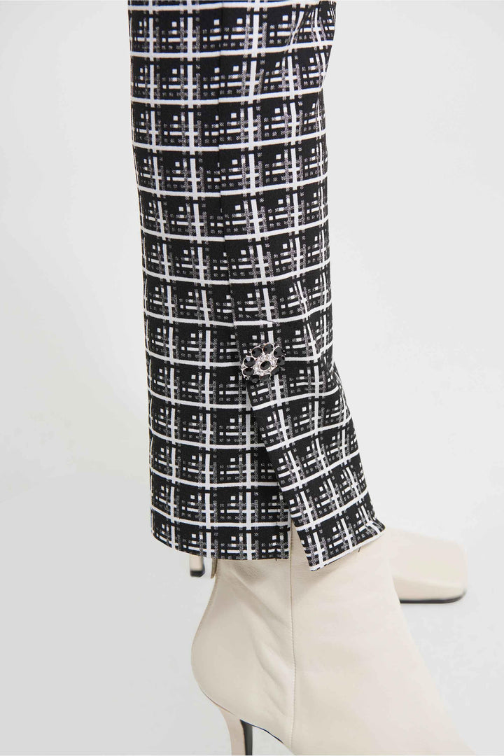 Joseph Ribkoff Black/White Plaid Jacquard Trouser Style 213439 - Trouser AW21, Black, Check, Sale, Trouser, White ginasmartboutique