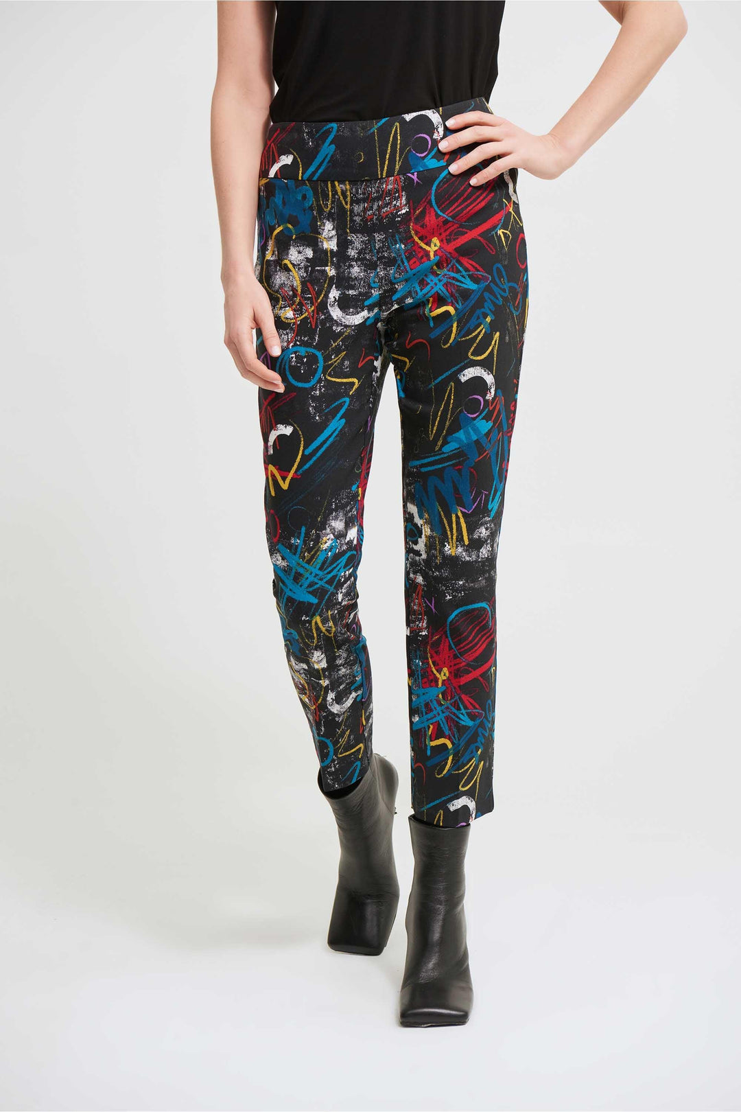 Joseph Ribkoff Black/Multi Abstract Print Trouser Style 213696 - Trouser AW21, Black, Print, Sale, Top ginasmartboutique