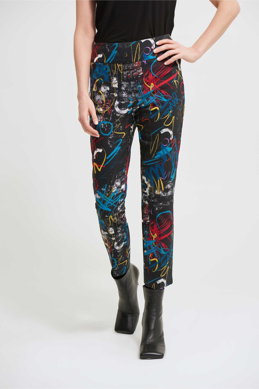 Joseph Ribkoff Black/Vanilla Graffiti Print Trouser Style 213696 - Trouser AW21, Black, Trouser, Vanilla ginasmartboutique