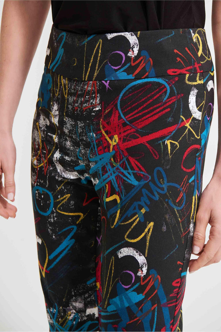 Joseph Ribkoff Black/Multi Abstract Print Trouser Style 213696 - Trouser AW21, Black, Print, Sale, Top ginasmartboutique