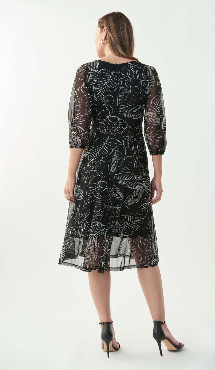 Joseph Ribkoff Black/Vanilla Palm Print Dress Style 221182 - Black, Dress, Print, SS22, Vanilla ginasmartboutique