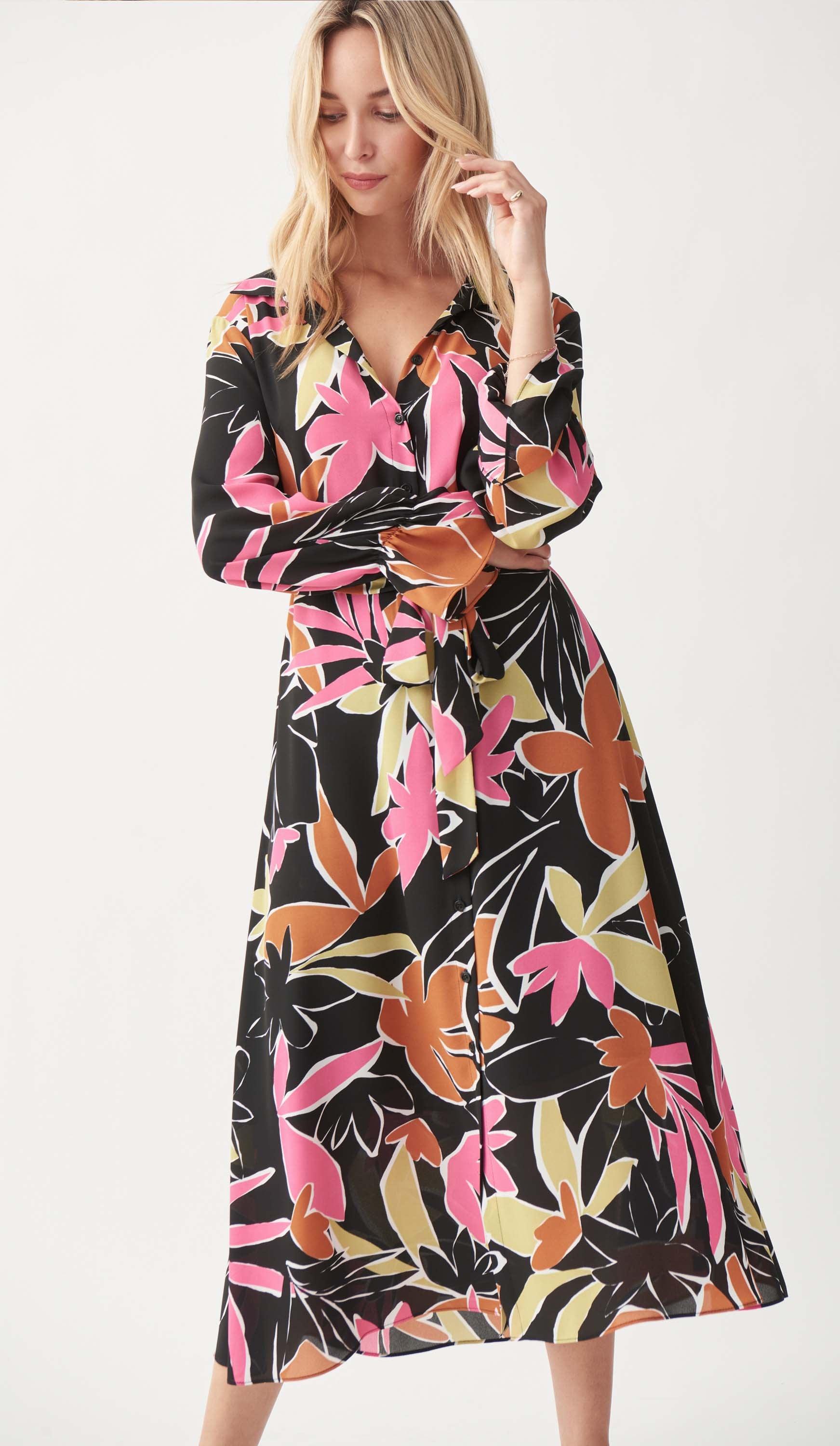 Joseph Ribkoff Black/Vanilla Floral Print Dress Style 221271