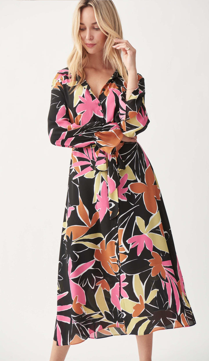 Joseph Ribkoff Black/Vanilla Floral Print Dress Style 221271 - Black, Dress, Floral, Print, Sale, SS22, Vanilla ginasmartboutique