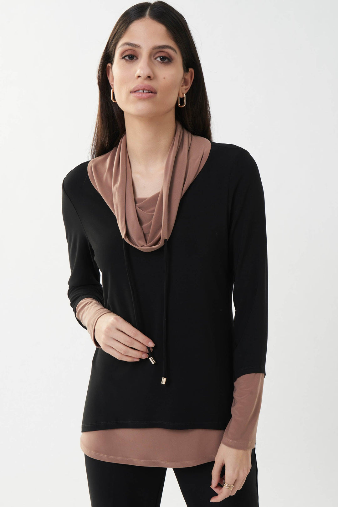 Joseph Ribkoff Black/Nutmeg Tunic Style 223302 - Top, tunic AW22, Black, Brown, New, Sale, Tunic ginasmartboutique